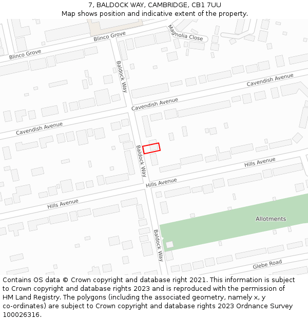 7, BALDOCK WAY, CAMBRIDGE, CB1 7UU: Location map and indicative extent of plot