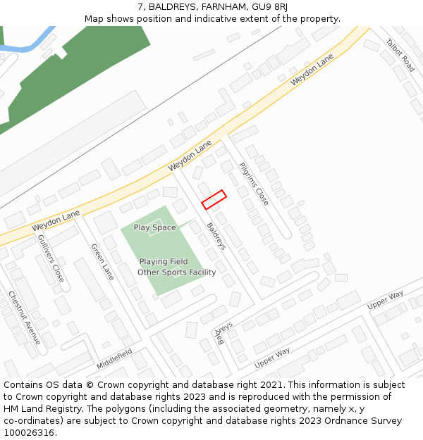 7, BALDREYS, FARNHAM, GU9 8RJ: Location map and indicative extent of plot