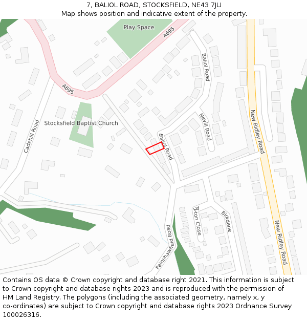 7, BALIOL ROAD, STOCKSFIELD, NE43 7JU: Location map and indicative extent of plot