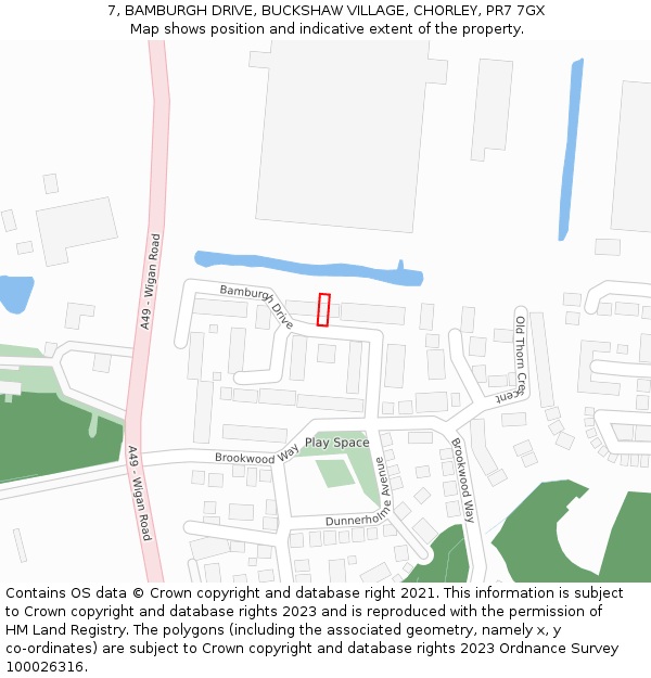 7, BAMBURGH DRIVE, BUCKSHAW VILLAGE, CHORLEY, PR7 7GX: Location map and indicative extent of plot