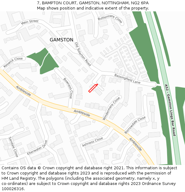 7, BAMPTON COURT, GAMSTON, NOTTINGHAM, NG2 6PA: Location map and indicative extent of plot