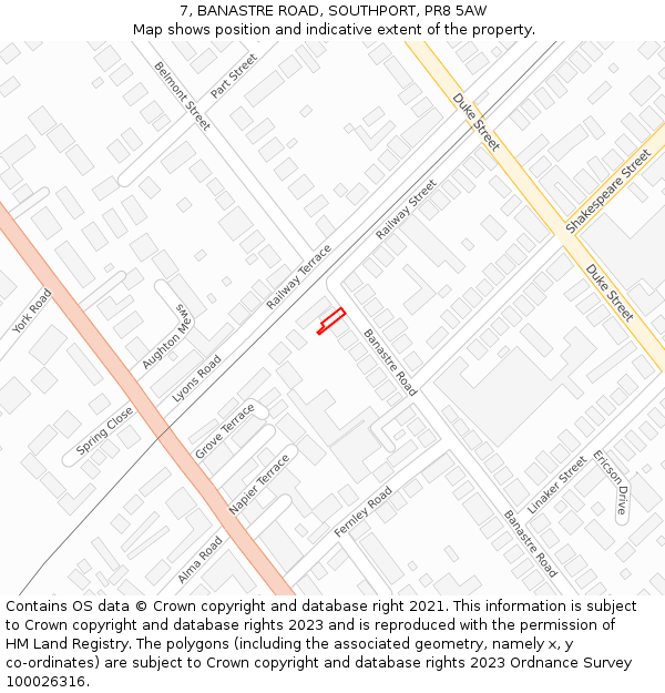 7, BANASTRE ROAD, SOUTHPORT, PR8 5AW: Location map and indicative extent of plot