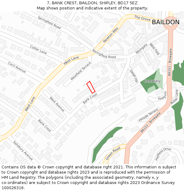 7, BANK CREST, BAILDON, SHIPLEY, BD17 5EZ: Location map and indicative extent of plot