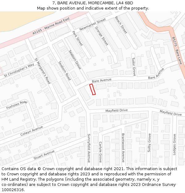 7, BARE AVENUE, MORECAMBE, LA4 6BD: Location map and indicative extent of plot