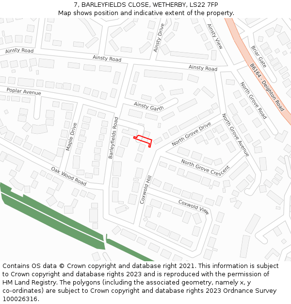 7, BARLEYFIELDS CLOSE, WETHERBY, LS22 7FP: Location map and indicative extent of plot