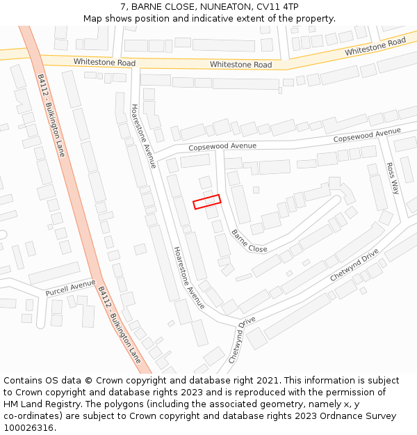 7, BARNE CLOSE, NUNEATON, CV11 4TP: Location map and indicative extent of plot