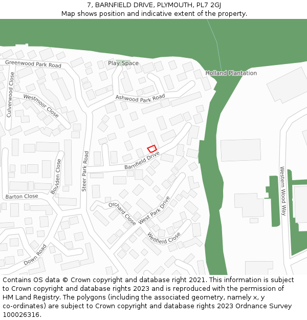 7, BARNFIELD DRIVE, PLYMOUTH, PL7 2GJ: Location map and indicative extent of plot