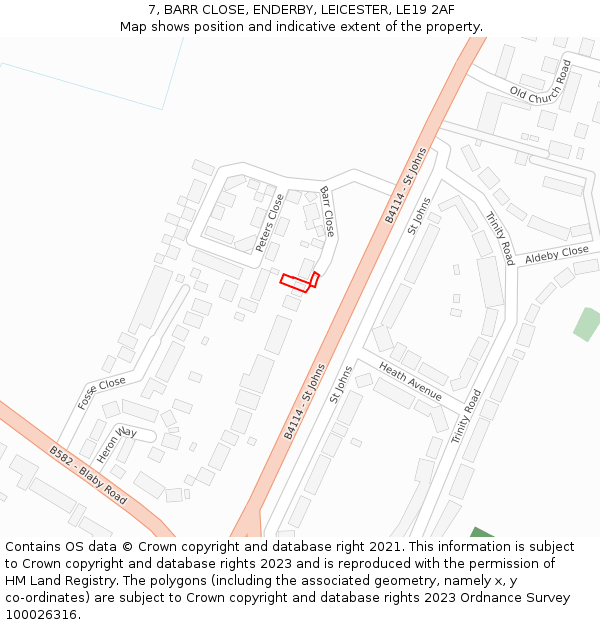 7, BARR CLOSE, ENDERBY, LEICESTER, LE19 2AF: Location map and indicative extent of plot