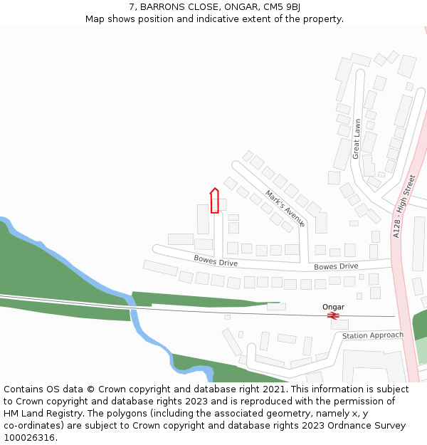 7, BARRONS CLOSE, ONGAR, CM5 9BJ: Location map and indicative extent of plot