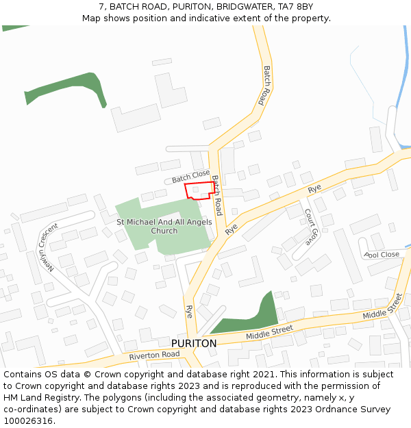 7, BATCH ROAD, PURITON, BRIDGWATER, TA7 8BY: Location map and indicative extent of plot