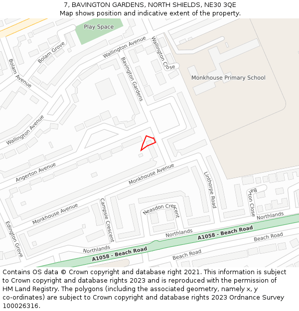 7, BAVINGTON GARDENS, NORTH SHIELDS, NE30 3QE: Location map and indicative extent of plot