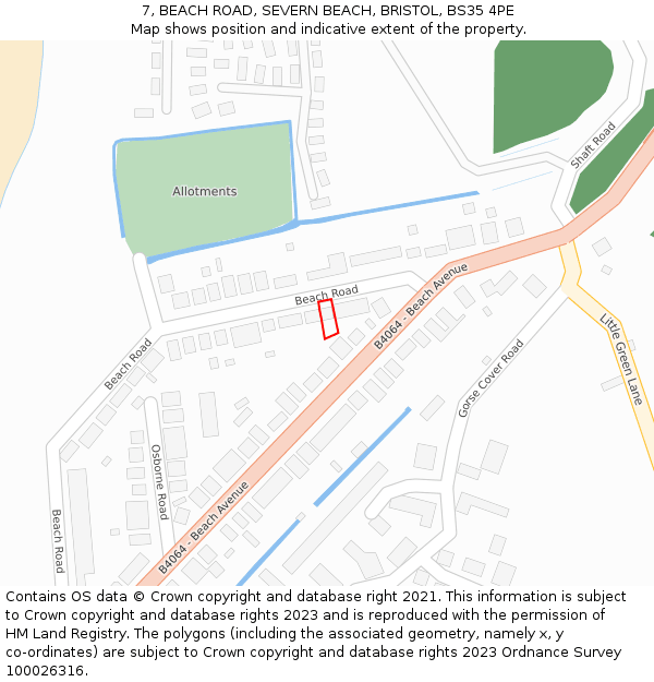 7, BEACH ROAD, SEVERN BEACH, BRISTOL, BS35 4PE: Location map and indicative extent of plot