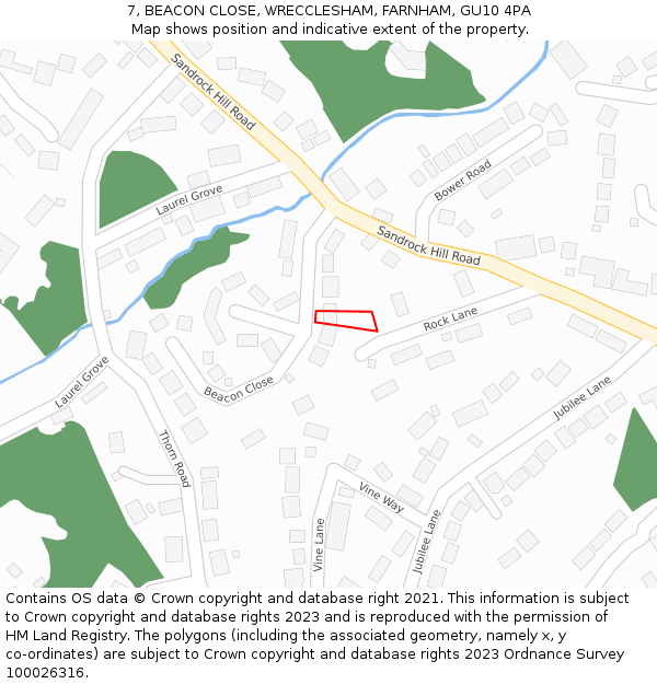 7, BEACON CLOSE, WRECCLESHAM, FARNHAM, GU10 4PA: Location map and indicative extent of plot