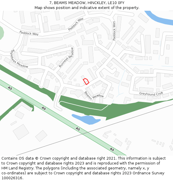 7, BEAMS MEADOW, HINCKLEY, LE10 0FY: Location map and indicative extent of plot