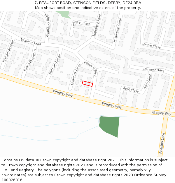 7, BEAUFORT ROAD, STENSON FIELDS, DERBY, DE24 3BA: Location map and indicative extent of plot