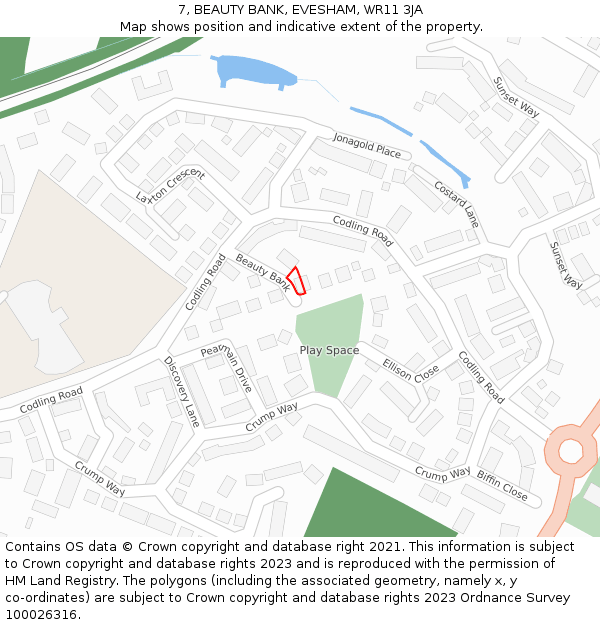 7, BEAUTY BANK, EVESHAM, WR11 3JA: Location map and indicative extent of plot