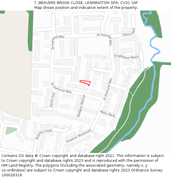 7, BEAVERS BROOK CLOSE, LEAMINGTON SPA, CV31 1AF: Location map and indicative extent of plot