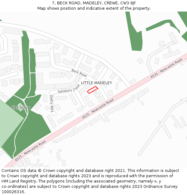 7, BECK ROAD, MADELEY, CREWE, CW3 9JF: Location map and indicative extent of plot