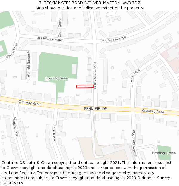 7, BECKMINSTER ROAD, WOLVERHAMPTON, WV3 7DZ: Location map and indicative extent of plot