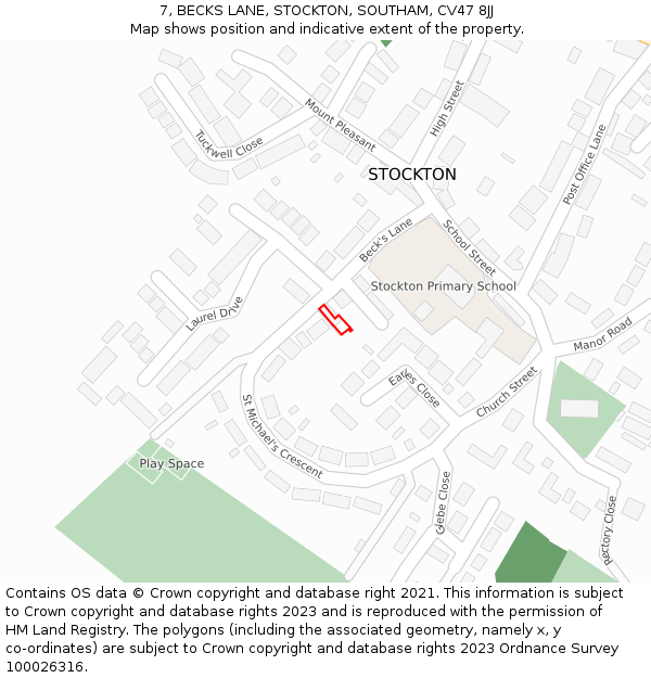 7, BECKS LANE, STOCKTON, SOUTHAM, CV47 8JJ: Location map and indicative extent of plot