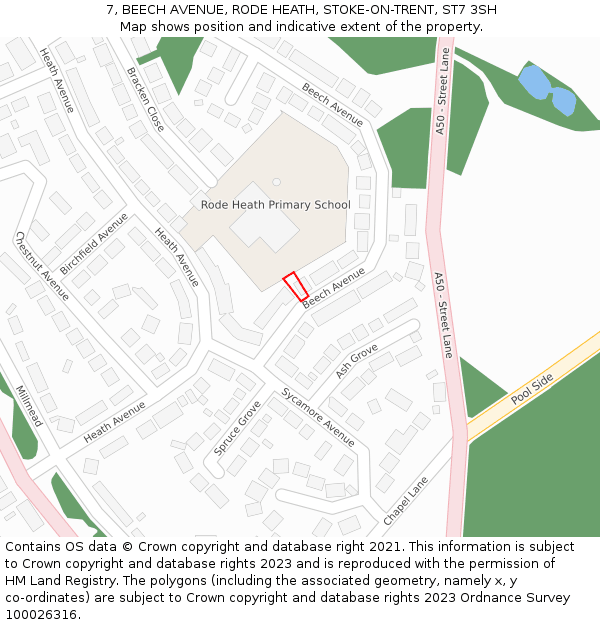 7, BEECH AVENUE, RODE HEATH, STOKE-ON-TRENT, ST7 3SH: Location map and indicative extent of plot