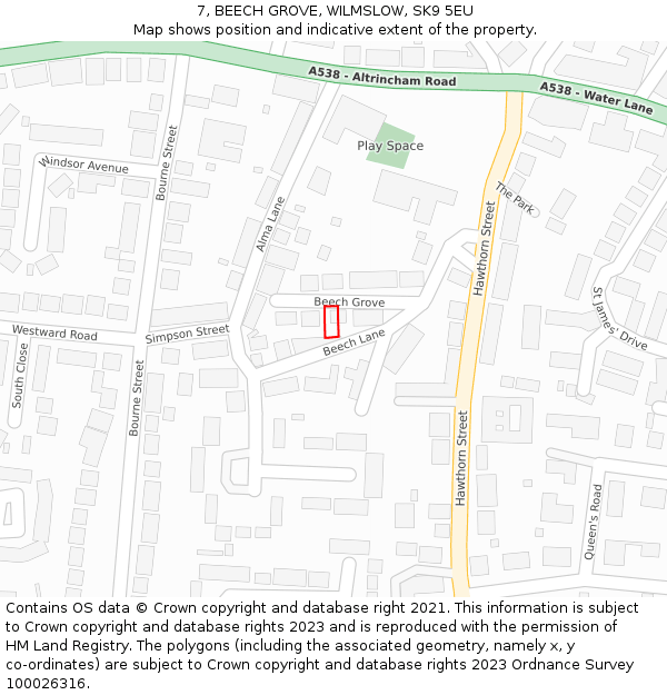 7, BEECH GROVE, WILMSLOW, SK9 5EU: Location map and indicative extent of plot