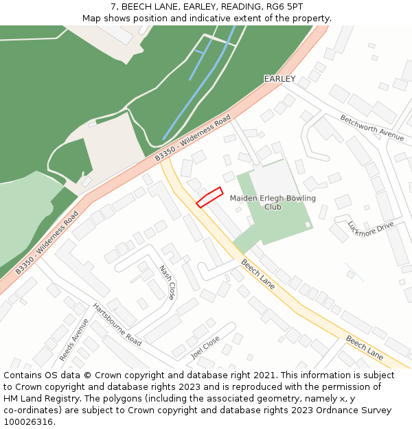 7, BEECH LANE, EARLEY, READING, RG6 5PT: Location map and indicative extent of plot