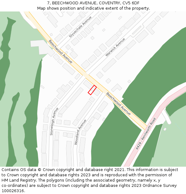 7, BEECHWOOD AVENUE, COVENTRY, CV5 6DF: Location map and indicative extent of plot