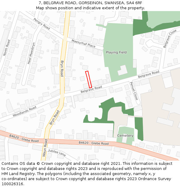 7, BELGRAVE ROAD, GORSEINON, SWANSEA, SA4 6RF: Location map and indicative extent of plot