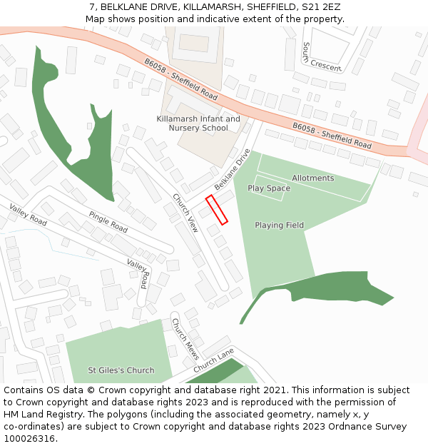 7, BELKLANE DRIVE, KILLAMARSH, SHEFFIELD, S21 2EZ: Location map and indicative extent of plot