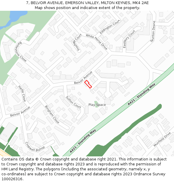 7, BELVOIR AVENUE, EMERSON VALLEY, MILTON KEYNES, MK4 2AE: Location map and indicative extent of plot