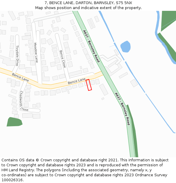7, BENCE LANE, DARTON, BARNSLEY, S75 5NX: Location map and indicative extent of plot