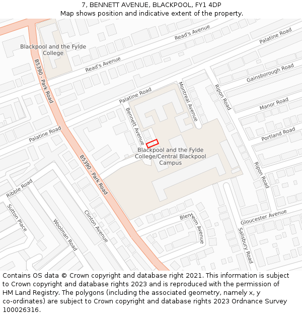 7, BENNETT AVENUE, BLACKPOOL, FY1 4DP: Location map and indicative extent of plot