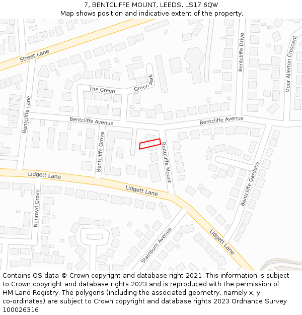 7, BENTCLIFFE MOUNT, LEEDS, LS17 6QW: Location map and indicative extent of plot