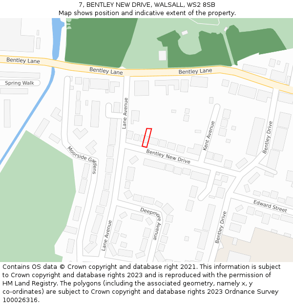 7, BENTLEY NEW DRIVE, WALSALL, WS2 8SB: Location map and indicative extent of plot