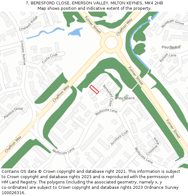 7, BERESFORD CLOSE, EMERSON VALLEY, MILTON KEYNES, MK4 2HB: Location map and indicative extent of plot