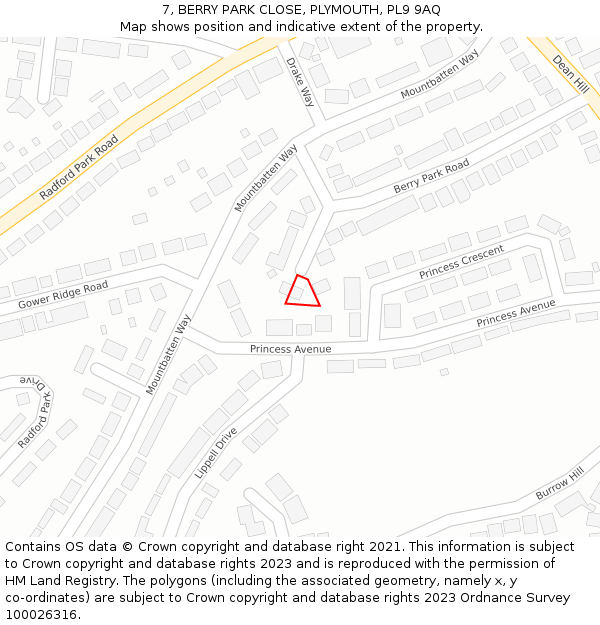 7, BERRY PARK CLOSE, PLYMOUTH, PL9 9AQ: Location map and indicative extent of plot