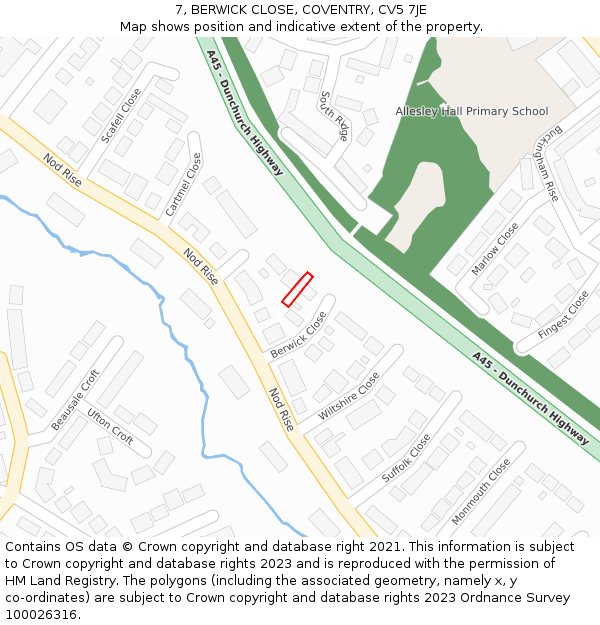 7, BERWICK CLOSE, COVENTRY, CV5 7JE: Location map and indicative extent of plot