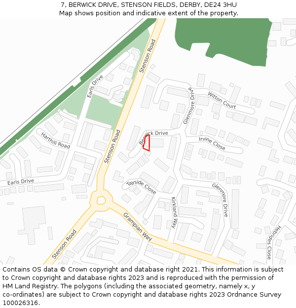 7, BERWICK DRIVE, STENSON FIELDS, DERBY, DE24 3HU: Location map and indicative extent of plot