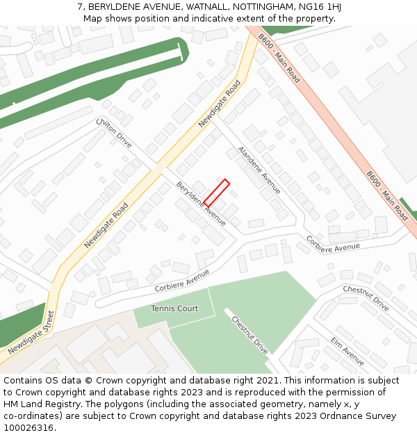 7, BERYLDENE AVENUE, WATNALL, NOTTINGHAM, NG16 1HJ: Location map and indicative extent of plot