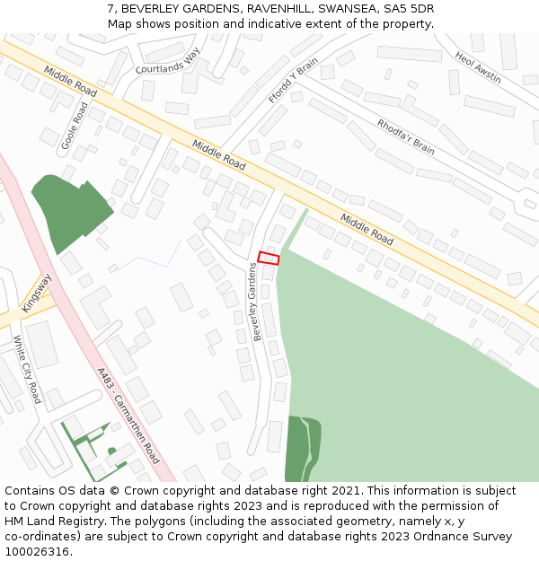 7, BEVERLEY GARDENS, RAVENHILL, SWANSEA, SA5 5DR: Location map and indicative extent of plot