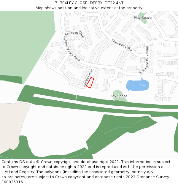 7, BEXLEY CLOSE, DERBY, DE22 4NT: Location map and indicative extent of plot