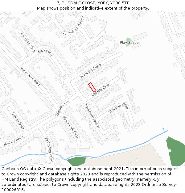 7, BILSDALE CLOSE, YORK, YO30 5TT: Location map and indicative extent of plot