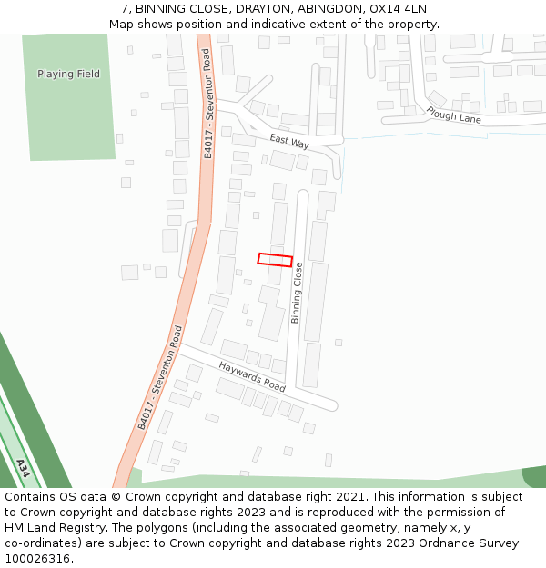 7, BINNING CLOSE, DRAYTON, ABINGDON, OX14 4LN: Location map and indicative extent of plot