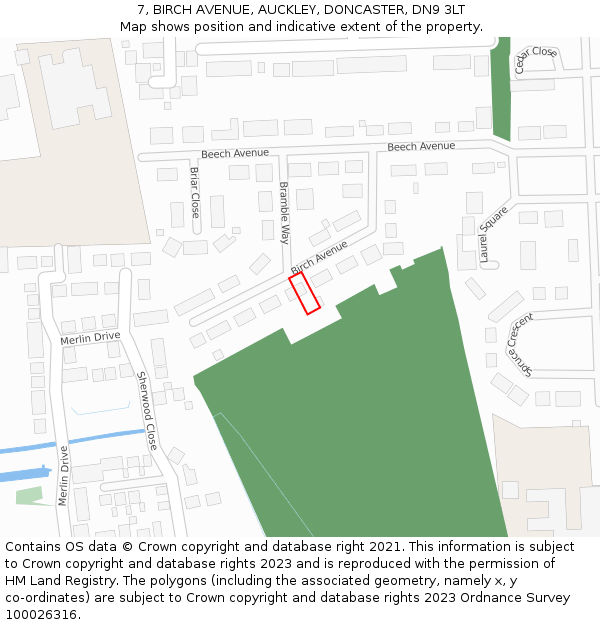 7, BIRCH AVENUE, AUCKLEY, DONCASTER, DN9 3LT: Location map and indicative extent of plot