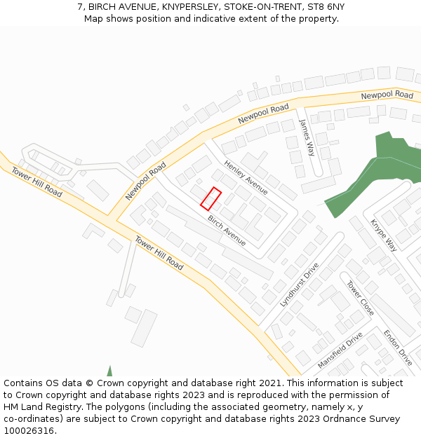 7, BIRCH AVENUE, KNYPERSLEY, STOKE-ON-TRENT, ST8 6NY: Location map and indicative extent of plot