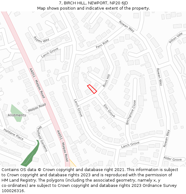 7, BIRCH HILL, NEWPORT, NP20 6JD: Location map and indicative extent of plot