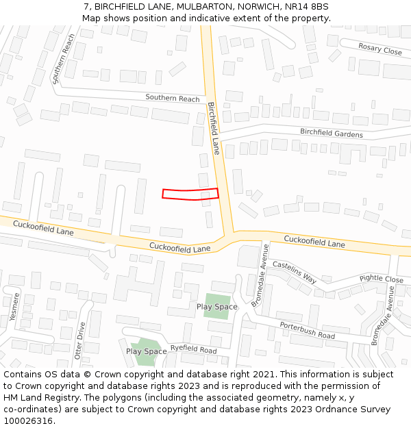 7, BIRCHFIELD LANE, MULBARTON, NORWICH, NR14 8BS: Location map and indicative extent of plot