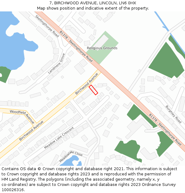 7, BIRCHWOOD AVENUE, LINCOLN, LN6 0HX: Location map and indicative extent of plot