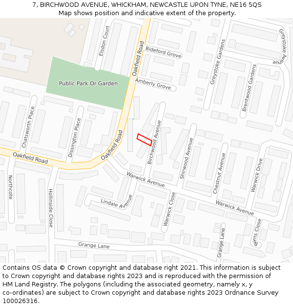 7, BIRCHWOOD AVENUE, WHICKHAM, NEWCASTLE UPON TYNE, NE16 5QS: Location map and indicative extent of plot